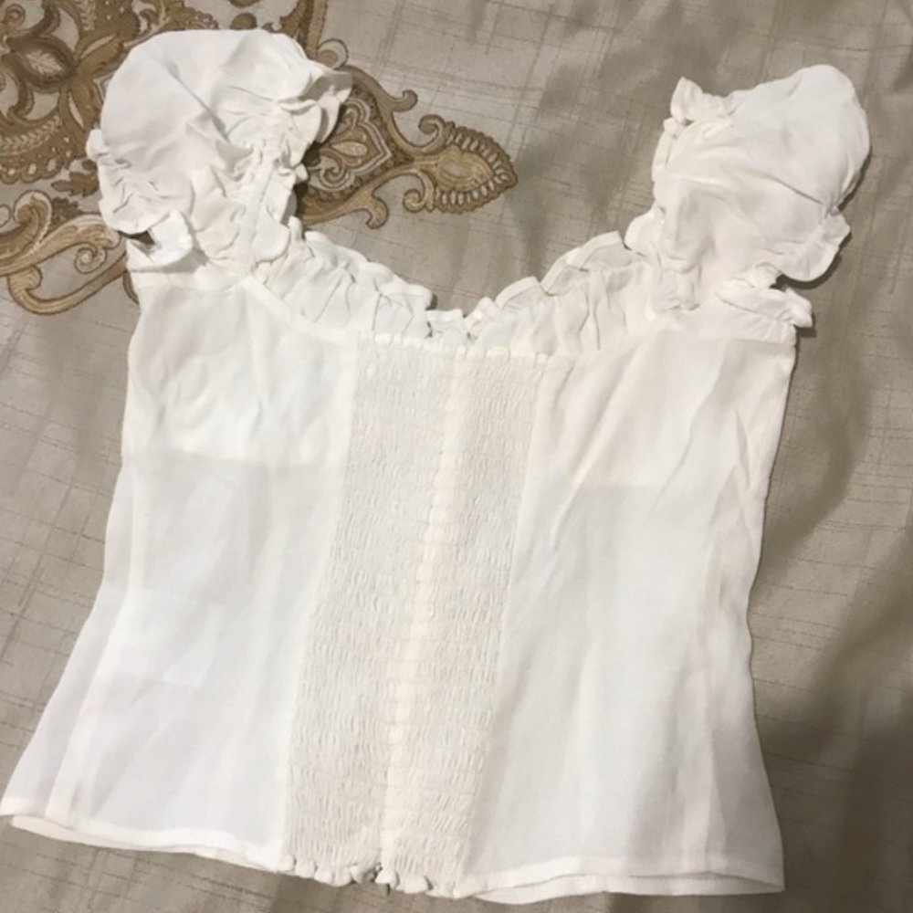 Reformation White Ruffle Sleeve Button-Front Blouse - Picture 2 of 7